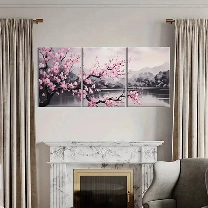 3pcs Tranquil Lake & Japanese Sakura Wall Art Set Canvas Framed 40x60cm - High Quality Print 100% Australian Made Wall Canvas Ready to Hang