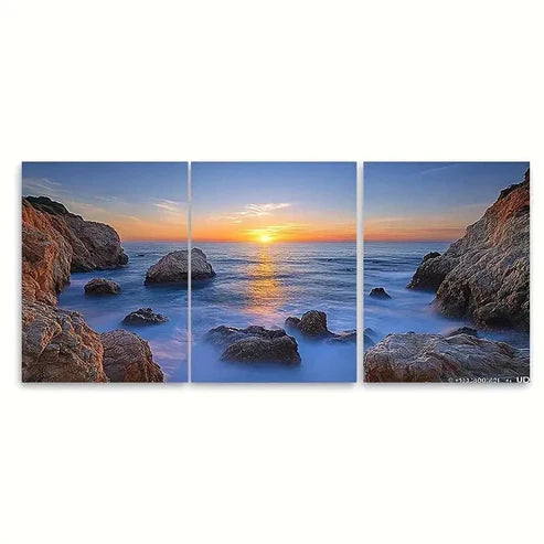 3pcs Ethereal Rocky Seascape Sunset TI Wall Art Set Canvas Unframed – High Quality Print 100% Australian Made Wall Canvas