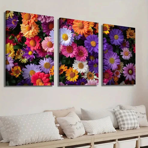 3pcs Colorful Daisy Flower Wall Art Set Canvas Unframed - High Quality Print 100% Australian Made Wall Canvas
