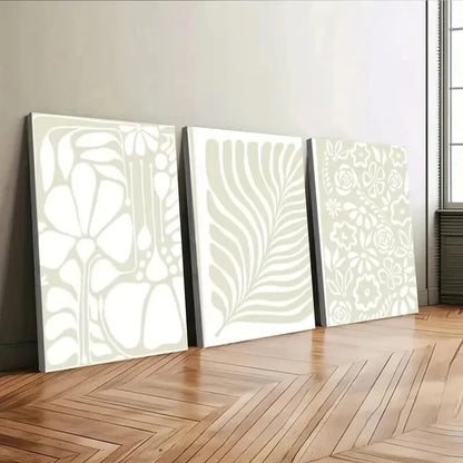 3pcs Abstract Botanical Art Florals Leaves Green Wall Art Set Canvas Framed 50x70cm - High Quality Print 100% Australian Made Wall Canvas Ready to Hang