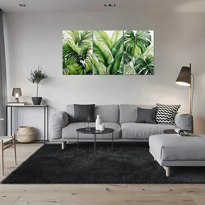 3pcs Tropical Leaf Botanical Green Plant Painting Metal Print Ready to Hang Art
