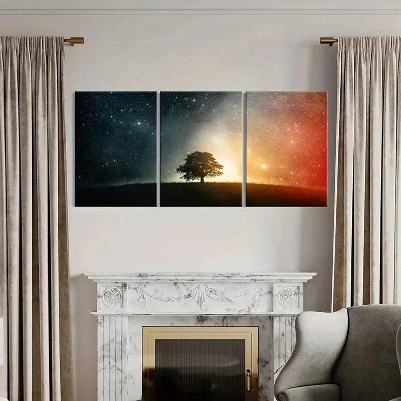 3pcs Trees Under The Stars Night View Wall Art Set Canvas Framed 40x60cm - High Quality Print 100% Australian Made Wall Canvas Ready to Hang