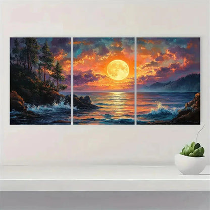 3pcs Landscape Painting Moonnight Metal Print Ready to Hang Art