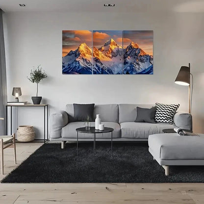 3pcs Golden Sunset Mountain Painting Metal Print Ready to Hang Art