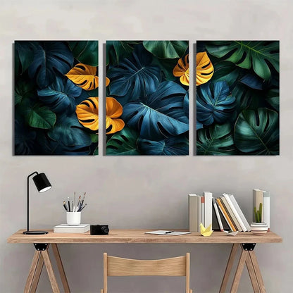 3pcs Tropical Leaf Green & Yellow Monstera Metal Print Ready to Hang Art