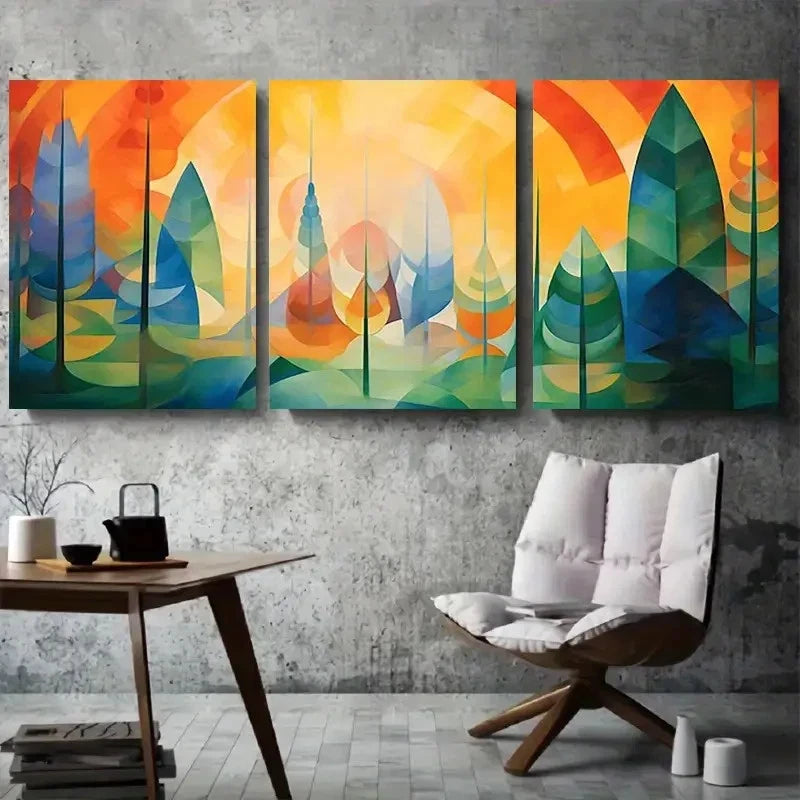 3pcs Vibrant Abstract Forest Boho Nature Wall Art Set Canvas Framed 40x60cm - High Quality Print 100% Australian Made Wall Canvas Ready to Hang