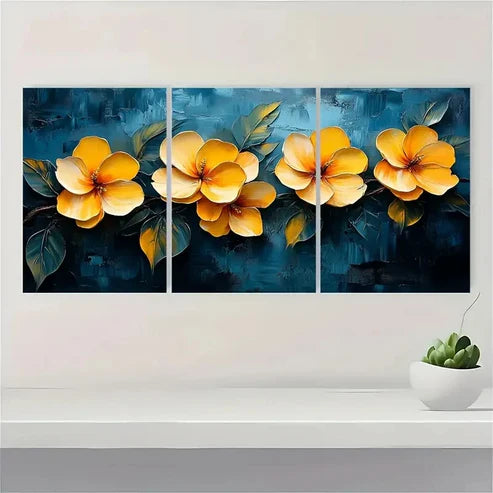 3pcs Yellow Flower Art Colorful Painting VB Wall Art Set Canvas Unframed - High Quality Print 100% Australian Made Wall Canvas