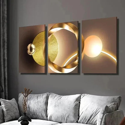 3pcs Abstract Geometry Golden Luxury Wall Art Canvas Unframed - High Quality Print 100% Australian Made Wall Canvas