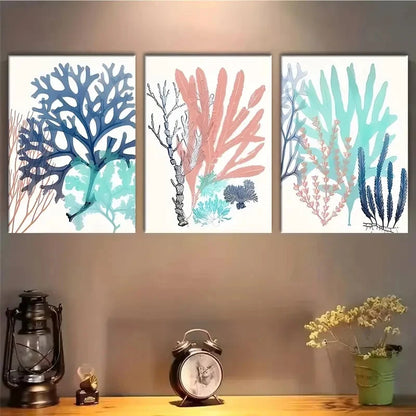 3pcs Marine Plants Seaside Design Metal Print Ready to Hang Art