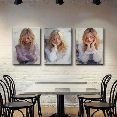3pcs Thoughtful Young Woman Portraits Perfect Wall Art Canvas Unframed - High Quality Print 100% Australian Made Wall Canvas
