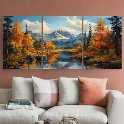 3pcs Autumn Trees & Mountain Range Perfect Wall Art Set Canvas Unframed - High Quality Print 100% Australian Made Wall Canvas