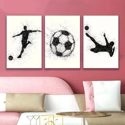 3pcs Abstract Soccer Ball And Player Wall Art Set Canvas Framed 40x60cm - High Quality Print 100% Australian Made Wall Canvas Ready to Hang