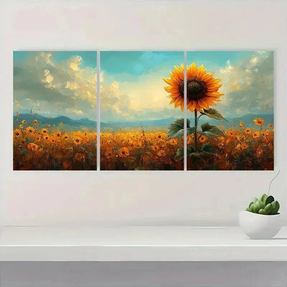 3pcs Vibrant Nature Art Sunflower Perfect Wall Art Set Canvas Framed 40x60cm - High Quality Print 100% Australian Made Wall Canvas Ready to Hang