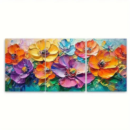 3pcs Vibrant Blooming Flower Painting Wall Art Set Canvas Unframed - High Quality Print 100% Australian Made Wall Canvas