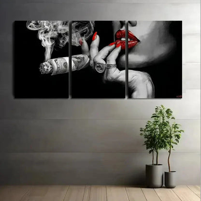 3pcs Black & White Woman's Hand with Red Nails Metal Print Ready to Hang Art