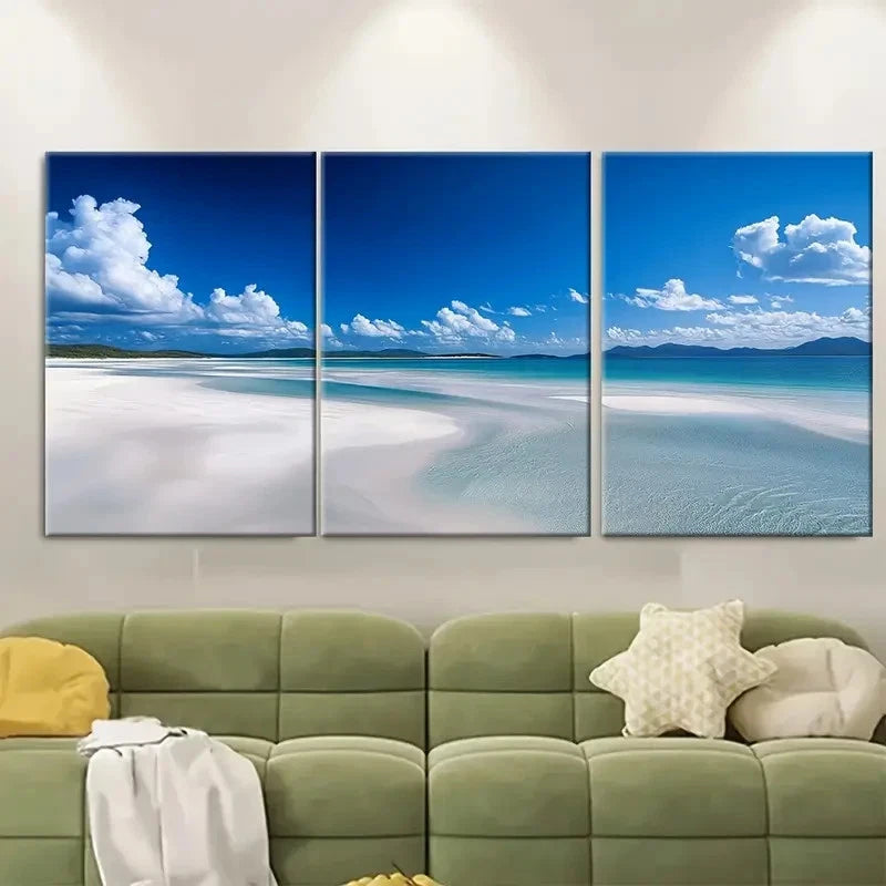 3pcs Whitehaven Beach Scenery Coastal Decor Australia Wall Art Set Canvas Framed 60x90cm - High Quality Print 100% Australian Made Wall Canvas Ready to Hang