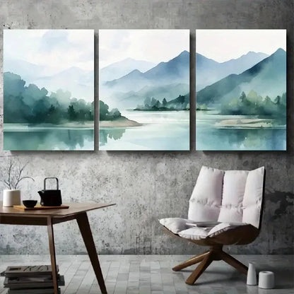 3pcs Serene Misty Lake Mountain Reflection Metal Print Ready to Hang Art