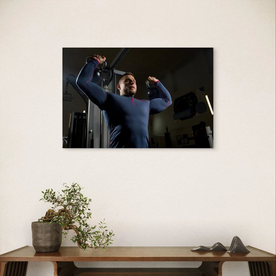 Kettle bell Overhead Press Fitness 5mm Plastic Poster Ready to Hang 90x60cm