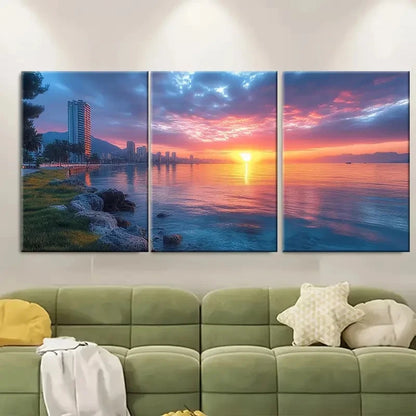 3pcs Durres Sunrise Spectacular Cityscape Seascape Metal Print Ready to Hang Art
