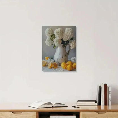 Beautiful Rustic White Jug & Lemon Painting  60x90cm Metal Print Ready to Hang