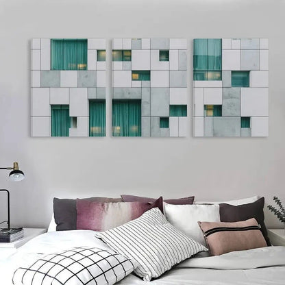 3pcs Building with White and Gray Square  Wall Art Set Canvas Framed 60x90cm - High Quality Print 100% Australian Made Wall Canvas Ready to Hang