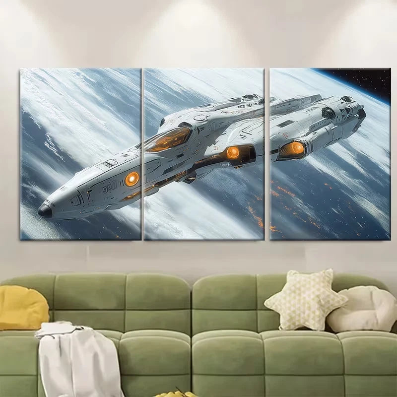 3pcs Futuristic Spaceship Metal Print Ready to Hang Art - Bella Home Decor