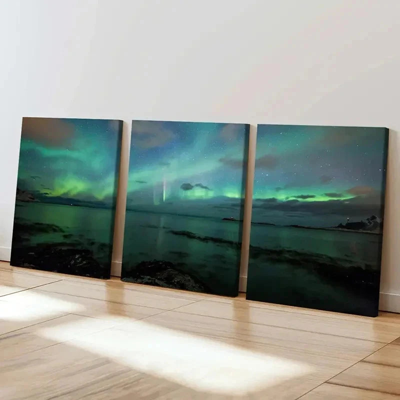 3pcs Nordic Nature Northern Lights Modern Wall Art Set Canvas Framed 40x60cm - High Quality Print 100% Australian Made Wall Canvas Ready to Hang