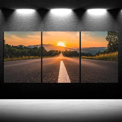 3pcs Sunset Glow Road Trio Highway Metal Print Ready to Hang Art