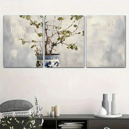 3pcs Blue & White Porcelain Vase with Branches Wall Art Set Canvas Framed 40x60cm - High Quality Print 100% Australian Made Wall Canvas Ready to Hang