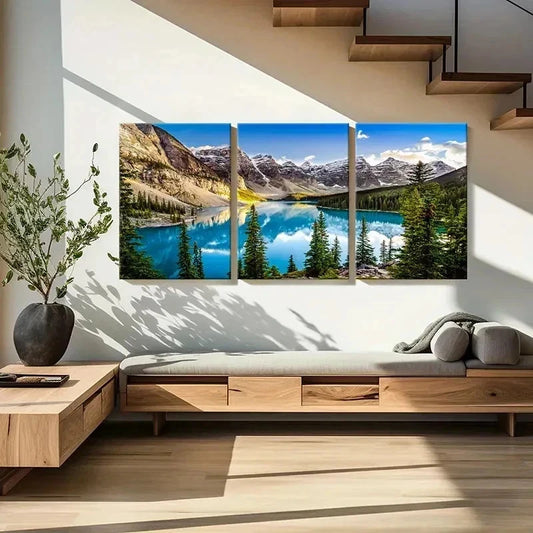 3pcs Mountains Calm Lakes and Trees Wall Art Set Canvas Framed 40x60cm - High Quality Print 100% Australian Made Wall Canvas Ready to Hang