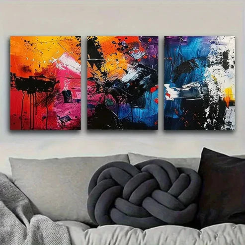 3pcs Colorful Abstract Expressionist Wall Art Set Canvas Unframed - High Quality Print 100% Australian Made Wall Canvas