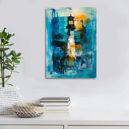 Beautiful Abstract Lighthouse Painting 40x60cm Metal Print Ready to Hang
