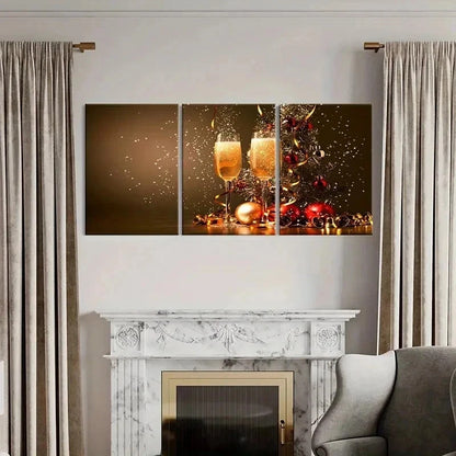 3pcs Champagne At Fashion New Year Party Wall Art Set Canvas Framed 40x60cm - High Quality Print 100% Australian Made Wall Canvas Ready to Hang