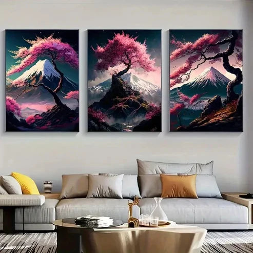3pcs Abstract Cherry Tree Nature Wall Art Set Canvas Unframed - High Quality Print 100% Australian Made Wall Canvas