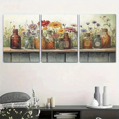 3pcs Vibrant Botanical Colorful Flowers Wall Art Set Canvas Framed 40x60cm - High Quality Print 100% Australian Made Wall Canvas Ready to Hang