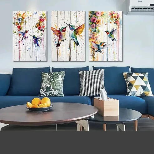 3pcs Hummingbird Kitchen Dorm Corridor Wall Art Canvas Unframed – High Quality Print 100% Australian Made Wall Canvas