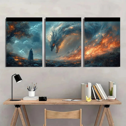 3pcs Mythical Dark Forest and Dragon Fantasy Metal Print Ready to Hang Art