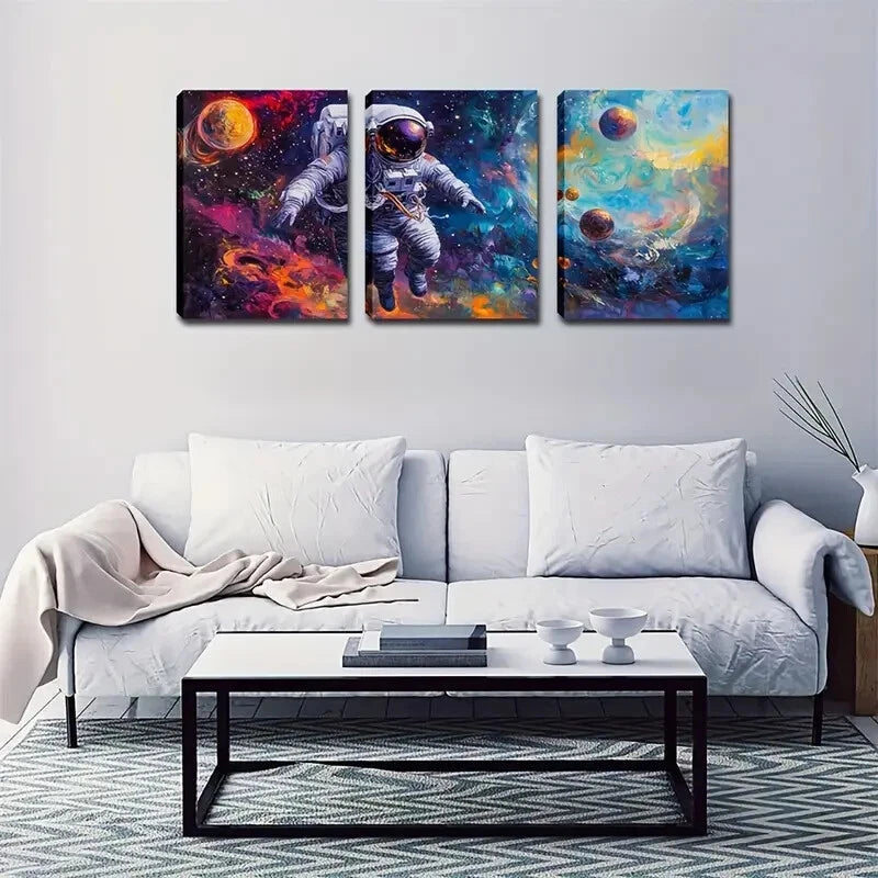 3pcs astronaut and planet minimalist style Wall Art Set Canvas Framed 40x60cm - High Quality Print 100% Australian Made Wall Canvas Ready to Hang