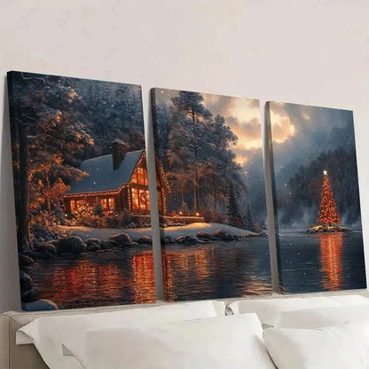 3pcs Christmas Vacation Decor Coastal Wall Art Set Canvas Framed 40x60cm - High Quality Print 100% Australian Made Wall Canvas Ready to Hang