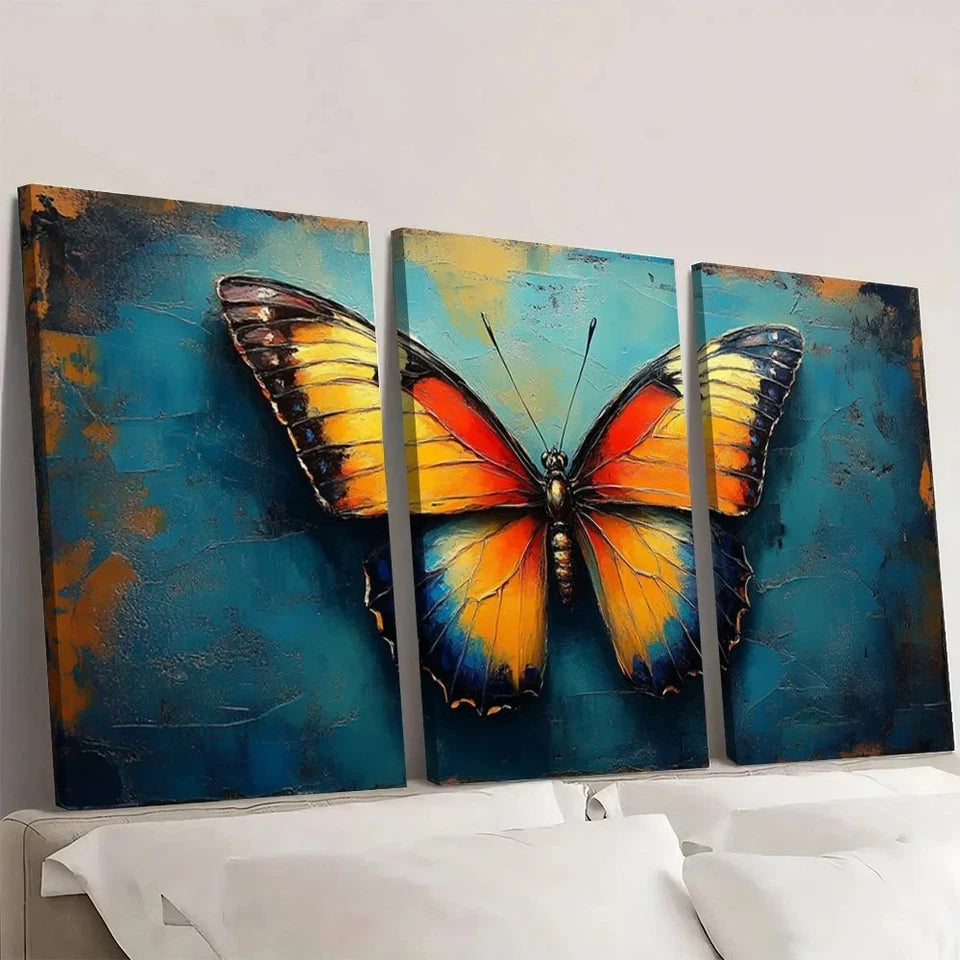 3pcs Vibrant Butterfly Modern Abstract Design Wall Art Set Canvas Framed 60x90cm - High Quality Print 100% Australian Made Wall Canvas Ready to Hang