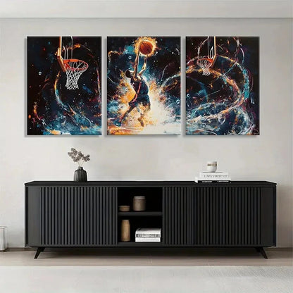 3pcs Dynamic Basketball Action Dunking Perfect Wall Art Set Canvas Framed 40x60cm - High Quality Print 100% Australian Made Wall Canvas Ready to Hang