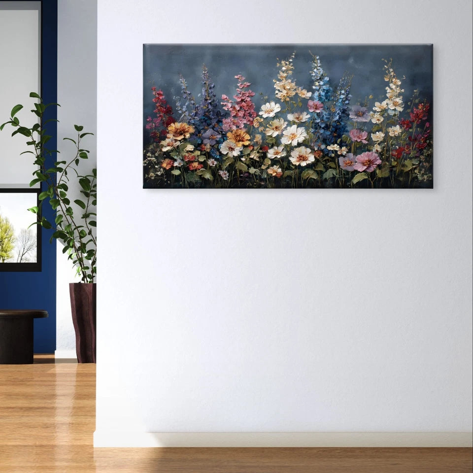 Textured Colourful Floral Garden Landscape Wall Art Canvas Office Home Framed 120x60