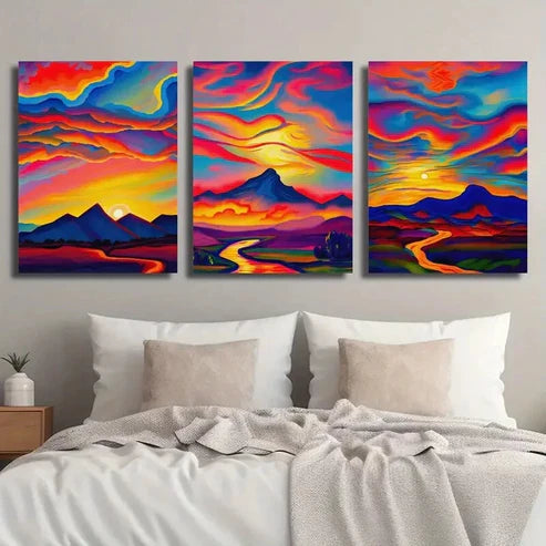 3pcs Colorful Sunset Landscape Painting Wall Art Set Canvas Unframed - High Quality Print 100% Australian Made Wall Canvas