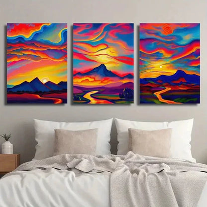 3pcs Colorful Sunset Landscape Painting Wall Art Set Canvas Unframed - High Quality Print 100% Australian Made Wall Canvas