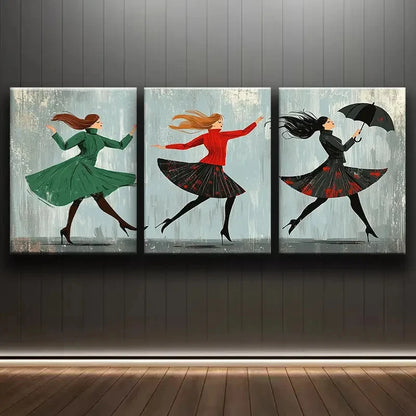 3pcs Dancing in the Rain Artwork Wall Art Set Canvas Framed 50x70cm - High Quality Print 100% Australian Made Wall Canvas Ready to Hang