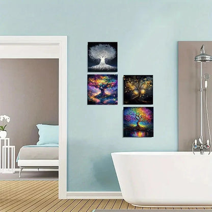 4pcs Abstract Tree Wall Art Canvas Framed