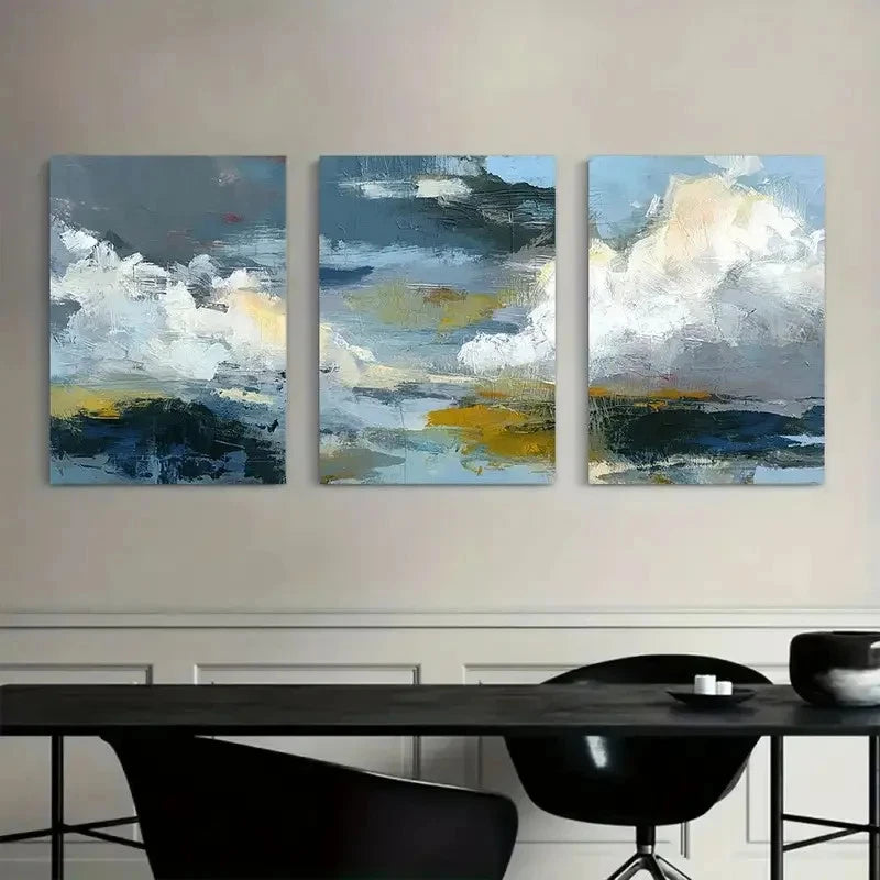 3pcs Clouds and Sky Abstract Painting Poster Metal Print Ready to Hang Art