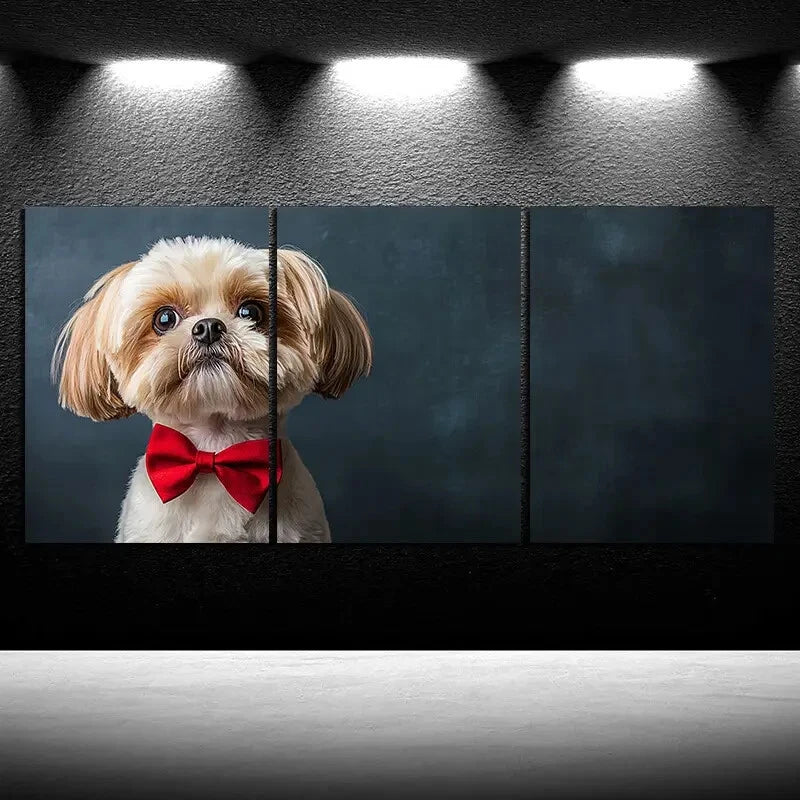 3pcs Dog with Bow Tie Modern Animal Metal Print Ready to Hang Art