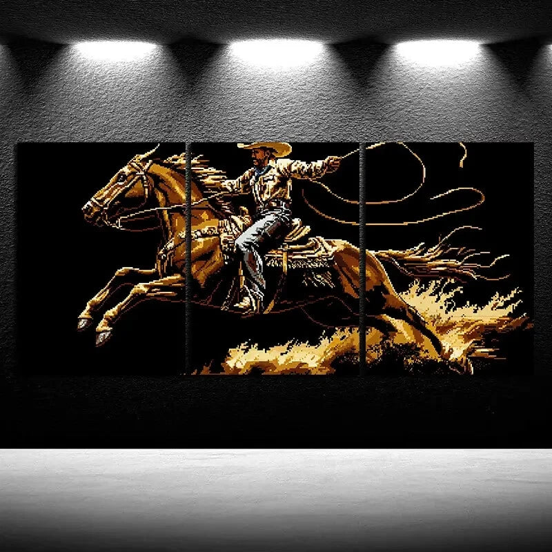 3pcs A For Man Riding a Horse Black & Gold Metal Print Ready to Hang Art