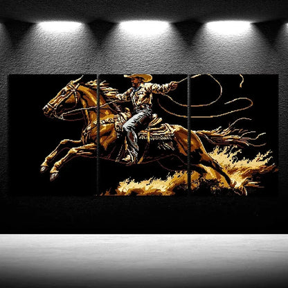 3pcs A For Man Riding a Horse Black & Gold Metal Print Ready to Hang Art
